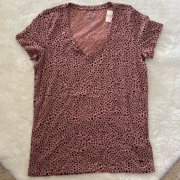 PINK Victoria's Secret Tops - Pink VS Leopard Print V Beck Neck Top